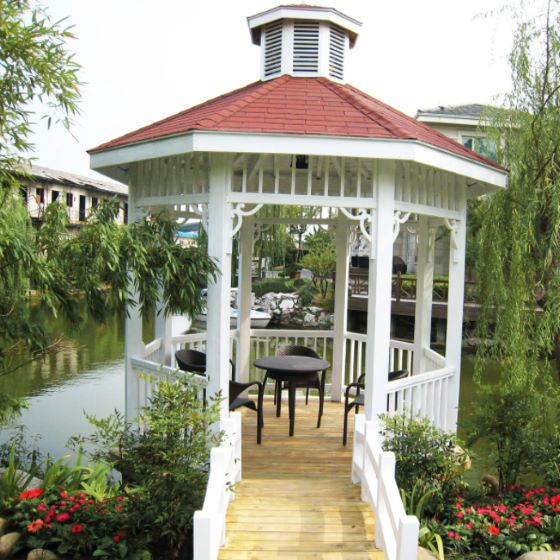 石家庄景观凉亭厂：木廊架和木亭子的应用